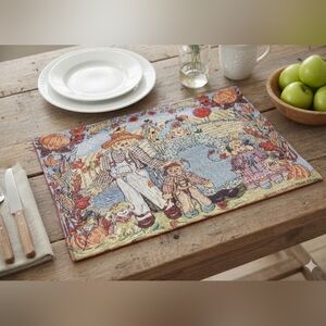 4 Scarecrow Placemats By Grigs Fall Autumn Pumpkins Dog Tapestry Cute 2001 Vtg
